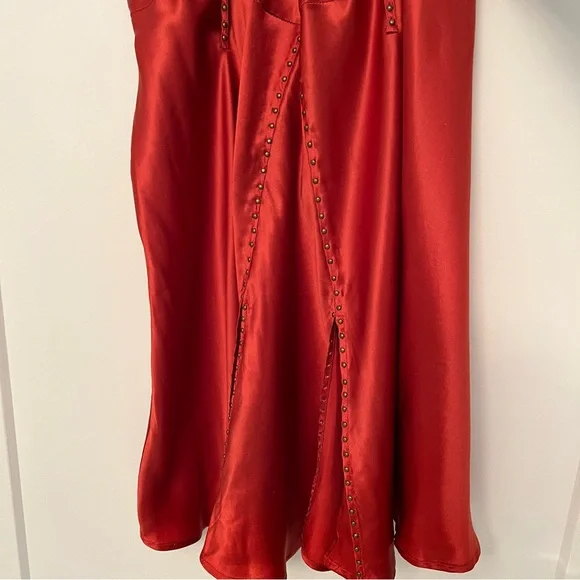 Le Full 100% Silk Dress, Made In Italy, Multi strap with Copper Mini Stud W Slit